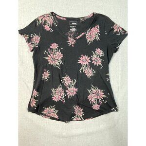 Sonoma Women's Black Floral The Everyday Tee Large V-Neck Short Sleeve Shirt